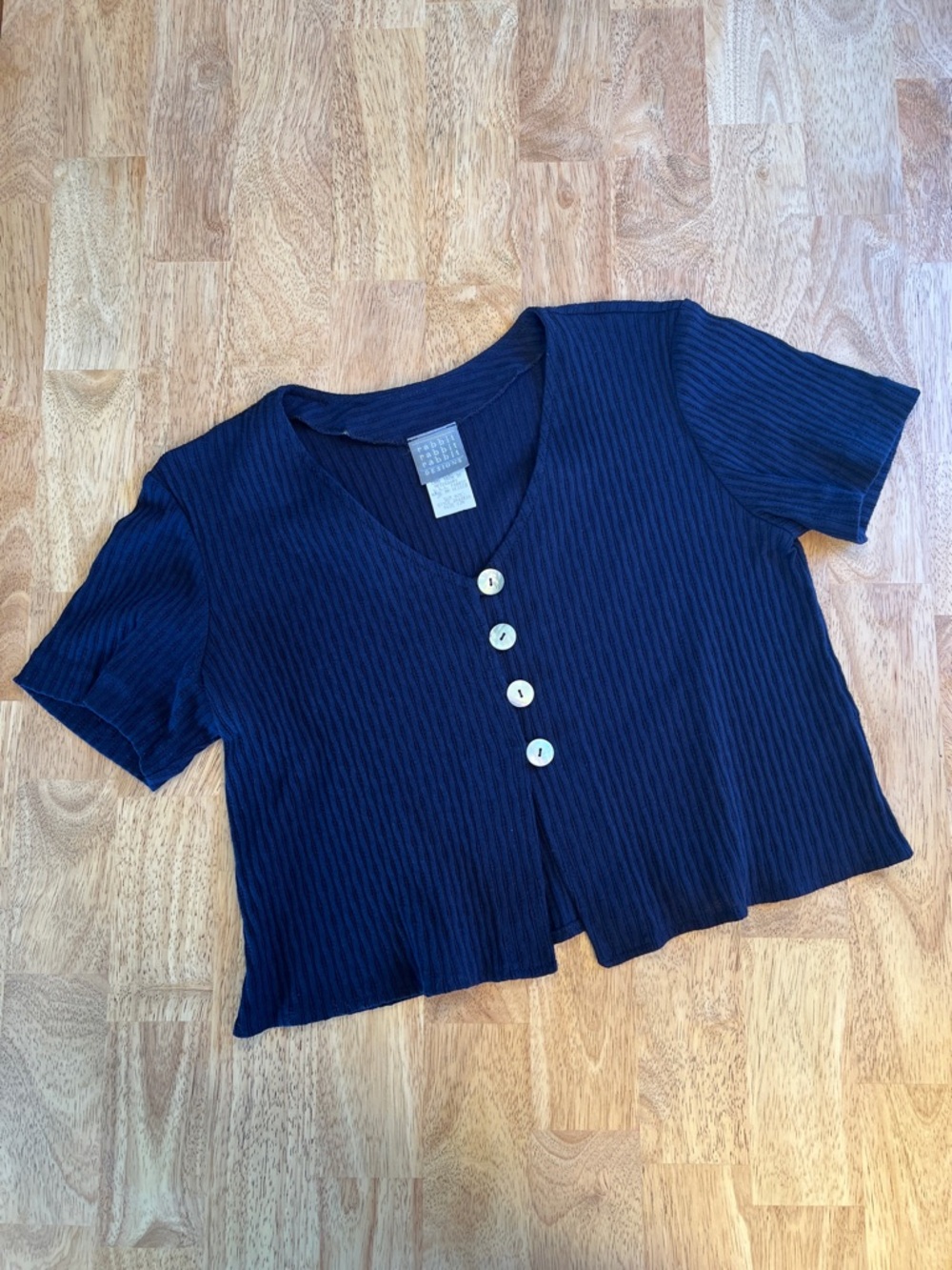 Vintage Rabbit Rabbit Rabbit Cropped Pearly Button Navy Top Size 12M